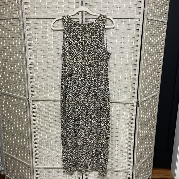 J.Crew Midi Tank Dress Women Size M Animal Print Cotton Scoop Neck Side Slit NEW - Picture 2 of 9